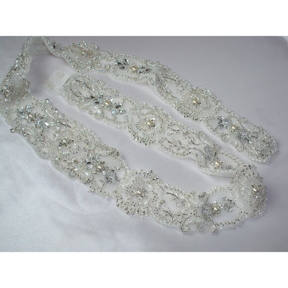 Beaded bridal belt, rhinestone bridal wedding dress belt bridal beaded sash - Picture 2 of 7